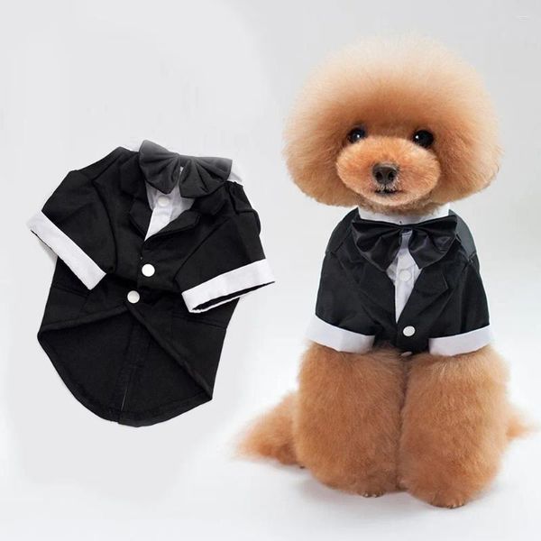 Ropa para perros Ropa masculina Traje de niño Traje de esmoquin Chaqueta de abrigo Cachorro Vestido de boda para mascotas Pequeño traje de chihuahua Fiesta negra