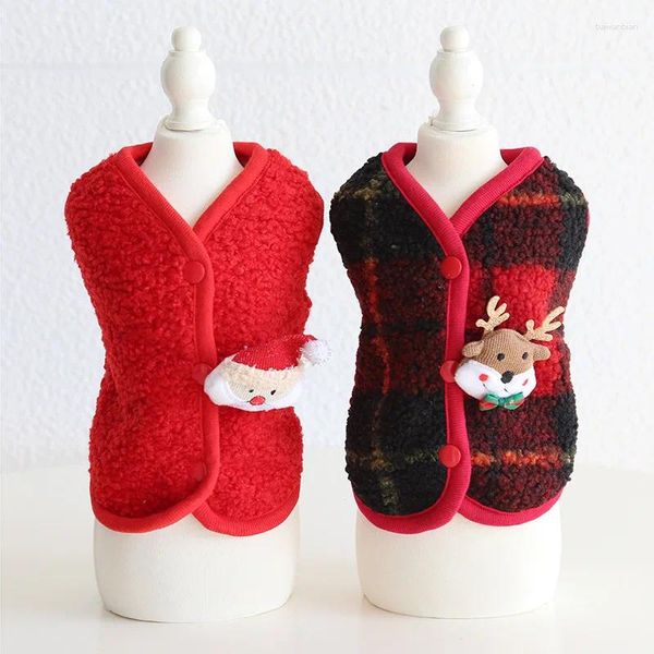 Ropa para perros feliz navidad cuadrícula rojo invernal chaleco caliente