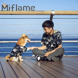 Ropa de perro Miflame Hawaii Beach Camisa informal para perros y propietarios de trajes a juego Schnauzer Shiba Inu Beagle Pet y ropa de propietario 230815