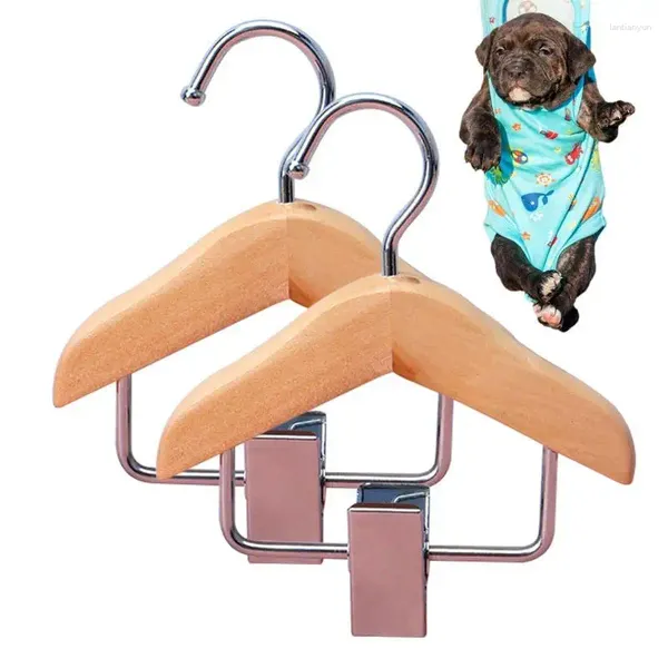 Mini colgadores de ropa para perros para ropa de ropa de mascotas con clip de metal Cat Wooden Armario Accesorios de almacenamiento de almacenamiento