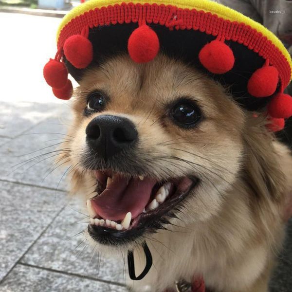 Chien vêtements Mini Sombrero drôle Pet chapeau réglable Style mexicain paille pour chat fête fournitures Costume