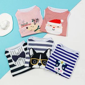Vêtements de chien Navy Navy Fashion Pet Clothes Stripes Christmas Santa Claus Printing Cat Summer Vest Spring Sans manches