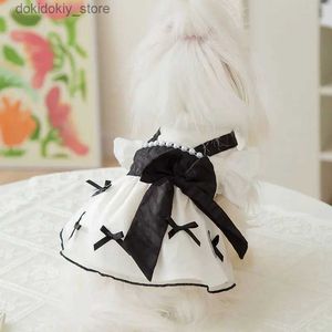 Hondenkleding Nieuwe aankomst Zomer huisdier Clothin Cat en Do Lace Black Bi Bow Dress Fashion White Fairy Dress L0852 L49