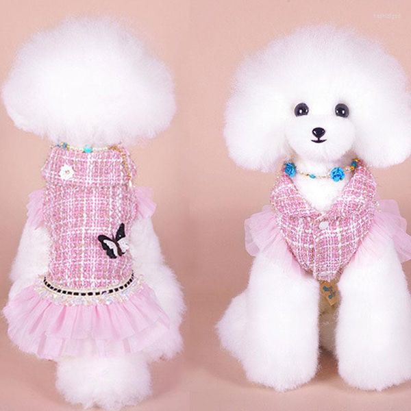 Chien Vêtements Noble Manteau Pour Princesse Filles Pet Vêtements D'hiver Tulle À Manches Courtes Rose Papillon Motif Tutu Robe Chiot Veste Outfit XS