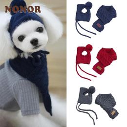 Chien vêtements NONOR chapeau pour chiens hiver chaud rayures tricoté écharpe collier chiot Teddy Costume vêtements de noël Santa Perros