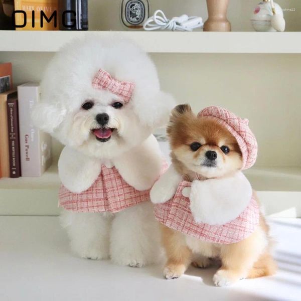 Ropa para perros OIMG 2024 INS estilo coreano pequeña fragancia año rosa mascota capa cuello bichon pomeranian maltés gato sombrero accesorios