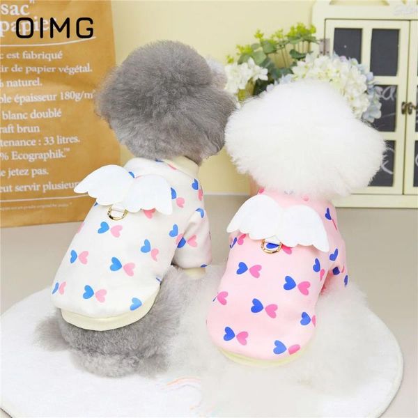 Vêtements pour chiens oimg à sweats à capuche mignons chiots avec ailes love coeurs imprimer les petits chiens vêtements pour animaux de compagnie d'hiver vestiment