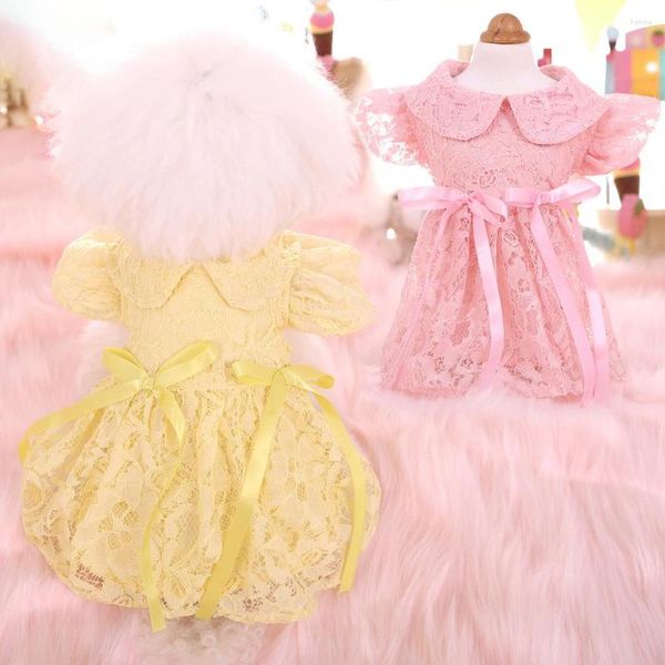 Ropa para perros OIMG Encaje Juguetón Perros pequeños Vestido de princesa para ropa para mascotas Bichon Yorkies Teddy Cute Puppy Falda Ropa de solapa de color sólido