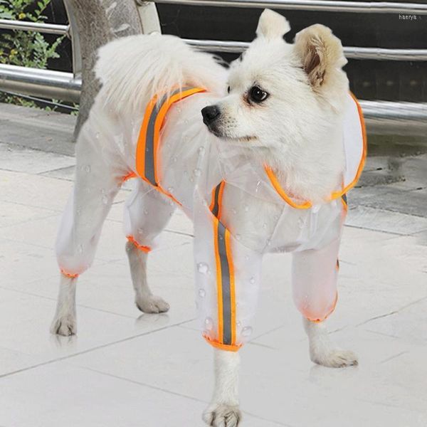 Vêtements pour chiens Orange Chiot Chat Imperméable À Quatre Pattes Transparent À Capuche Imperméable Pour Animaux De Compagnie En Plein Air Veste Portable Imperméable À La Pluie