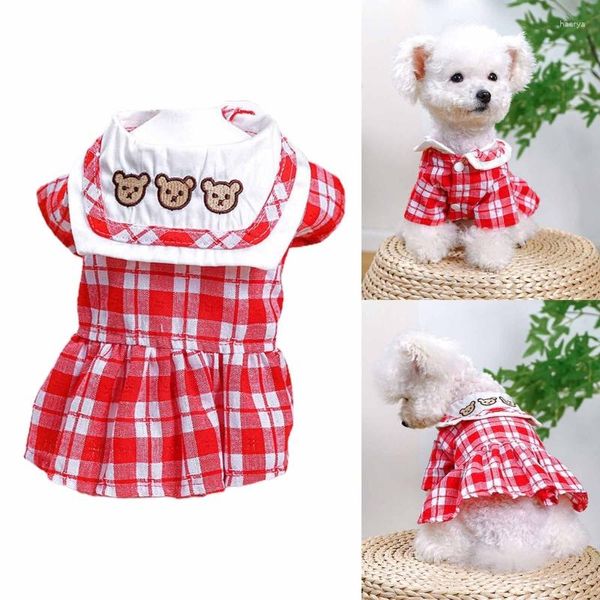 Dog Apparel P82E Dress For Dogs Girl Navys Chemise Robes Plaidd Jupe