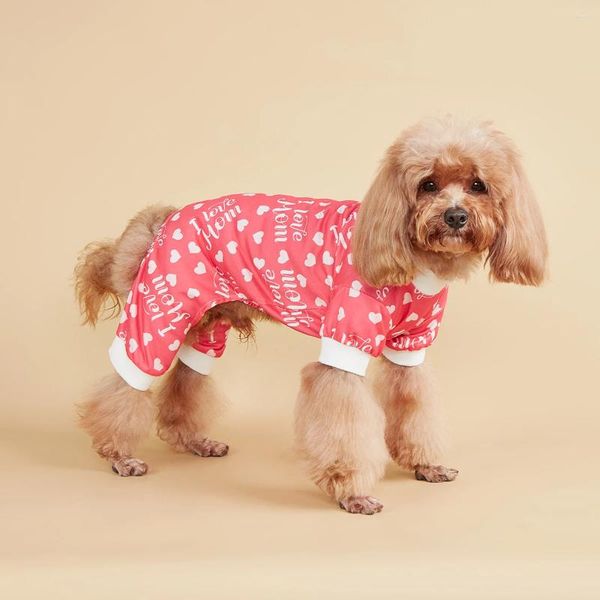 Pyjamas de vêtements pour chiens j'aime maman motif rose molle doux vêtements de combinaison costumes de combinaison pour petit chiot moyen pour les mères chats