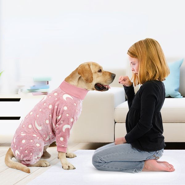 Dog Apparel Pyjamas Medium Large Bone Moon Design Thermal Romper Flannel Overcoat Vêtements Pet Supplies 230414