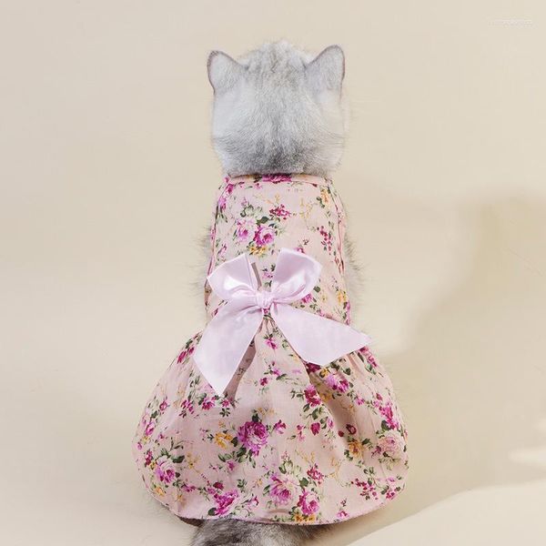 Ropa para perros Pastoral Vestido floral para ropa Gato Pequeño Bowknot Falda Linda Ropa delgada para mascotas Verano Chica Chihuahua Productos 2023