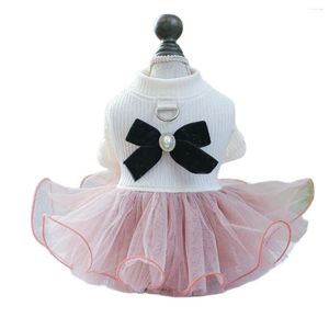 Vêtements de chien Pearl Bows Vêtements de chiot Fille Robes de princesse Tenue Chemise blanche avec jupe rose pour petit chat du Yorkshire moyen