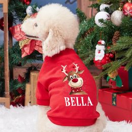 Vêtements pour chiens Vêtements de Noël personnalisés pour animaux de compagnie Cerf avec nom Chiens Hiver Sweats à capuche chauds Bouledogue français pour chiot Moyen Vêtements Cadeau 231113