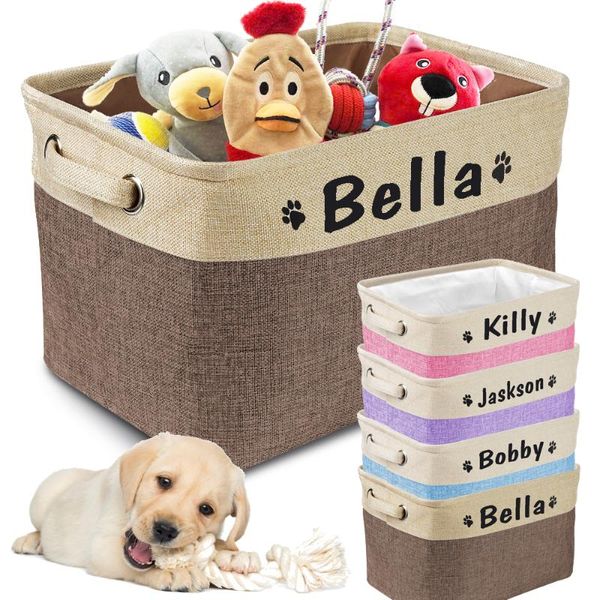 Ropa para perros Cesta de almacenamiento de juguetes para mascotas personalizada Bolsa de lona Juguetes plegables Caja de lino Contenedores Accesorios Drop