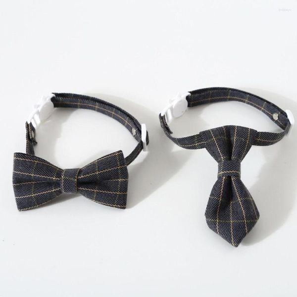 Appareils pour chiens Accessoires pour animaux de compagnie pour chats Cats Bowtie British Style Puppy Plaid Tie Breakaway Bowknot Collar Small Cat Gentleman Costume