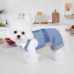 Hondenkleding huisdier herfst winter gestreepte patchwork denim banden broek katten kleding teddy huisdieren puppy kleding jongen