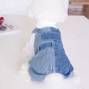 Hondenkleding huisdier herfst winter gestreepte patchwork denim banden broek katten kleding teddy huisdieren puppy kleding jongen H240506