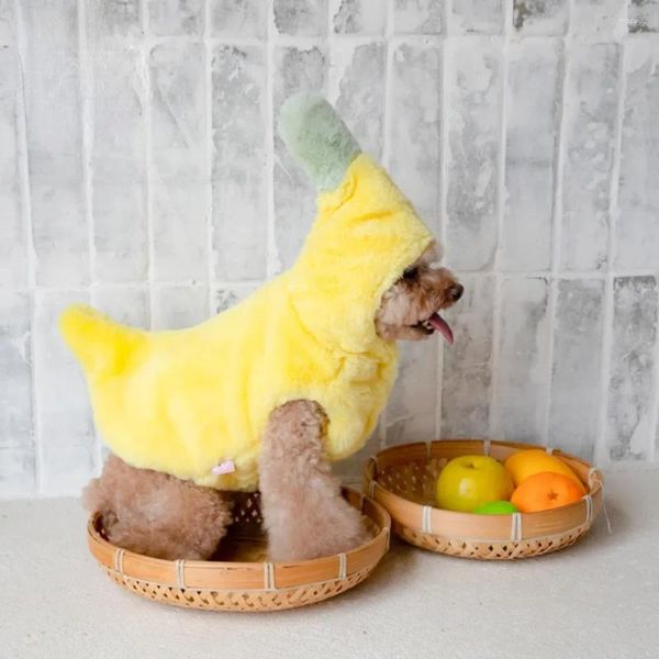 Ropa para perros Pet Banana Ropa Invierno Cálido Divertido Cosplay Disfraz Cachorro Pijama Chaqueta Fleece Abrigo Peluche