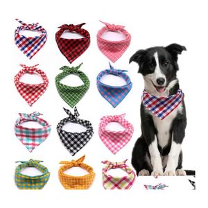 Vêtements pour chiens Pet Bandana Petit Grand Bavoirs Écharpe Lavable Confortable Coton Plaid Impression Chiot Foulard Noeud Papillon Accessoires De Toilettage Drop Dhkjh