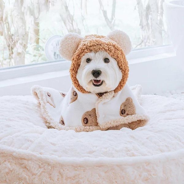 Appareils pour chiens Pet Bear Cap en peluche et hiver Soft Quilt Puppy Couverture de châle de châle Small chaton