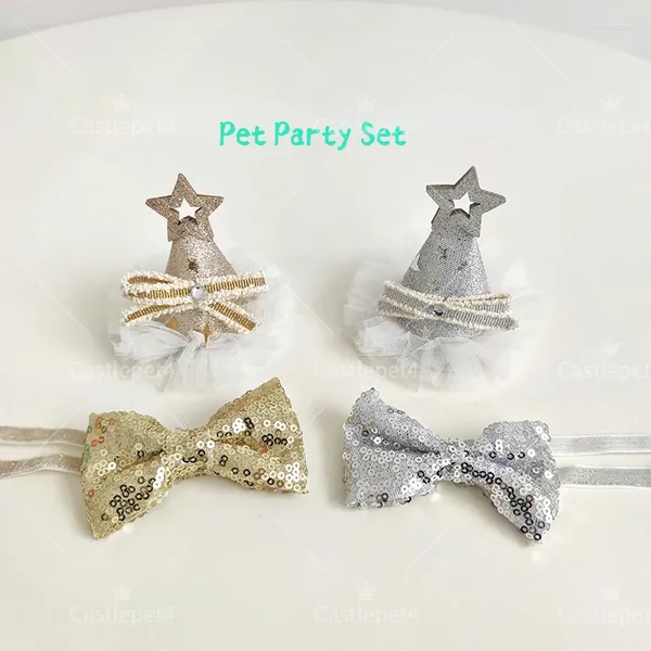 Gat de cumpleaños de ropa para perros Suministros para niñas suministros de fiestas de lazo gatito gatito perros pequeños accesorios brillantes decoraciones