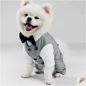 Vêtements de chien Costume de fête d'anniversaire pour animaux de compagnie Costume de smoking pour petit moyen grand gilet formel avec noeud papillon Gentleman Drop Livraison Accueil Dhkgp