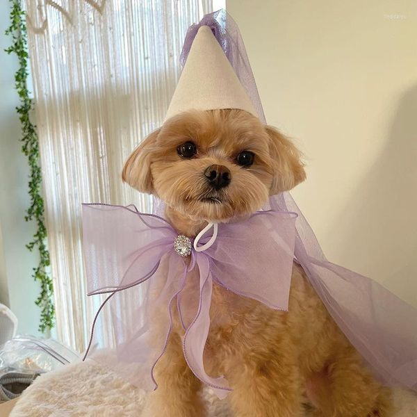 Vêtements pour chiens fête d'anniversaire pour animaux de compagnie bave écharpe chiot Bichon caniche arc bavoir mignon bijoux chapeau Triangle ensemble petits chiens accessoires