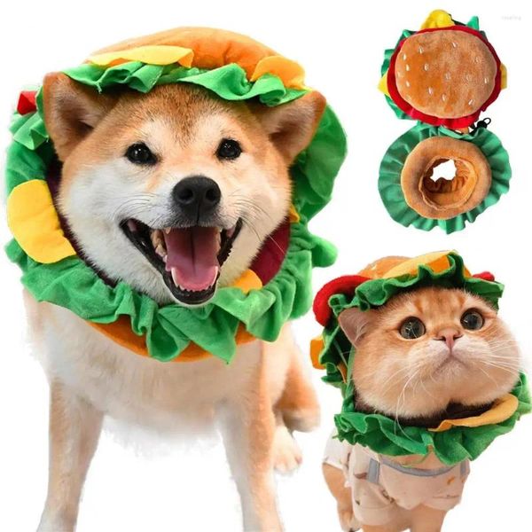 Ropa de perro Hamburguesa Pet Hat Hapher Funny Hamburgo Forma para perros Cats Cosplay de Halloween Cosplay