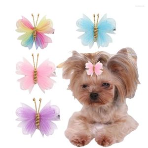 Ropa para perros Pet Butterfly Hair Clips Girls Glitter Bowknot Horquillas Sweet Gauze Barrettes Headwear Accesorios para niños