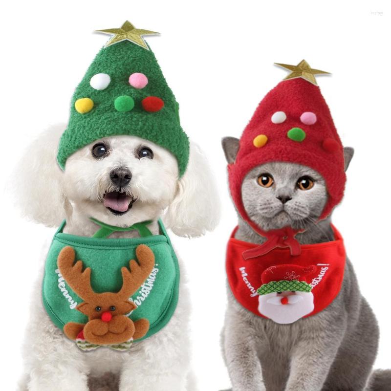 Abbigliamento per cani Cappellini per animali domestici Piccola bandana natalizia Cappello da Babbo Natale Sciarpa Bavaglini a triangolo Fazzoletto Accessori per costumi invernali per Chihuahua
