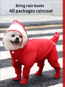 Dog Apparel Pet Cat And Four-legged All-in-one Waterproof Raincoat With Rain Shoes Spring Summer Autumn Winter Teddy Bear