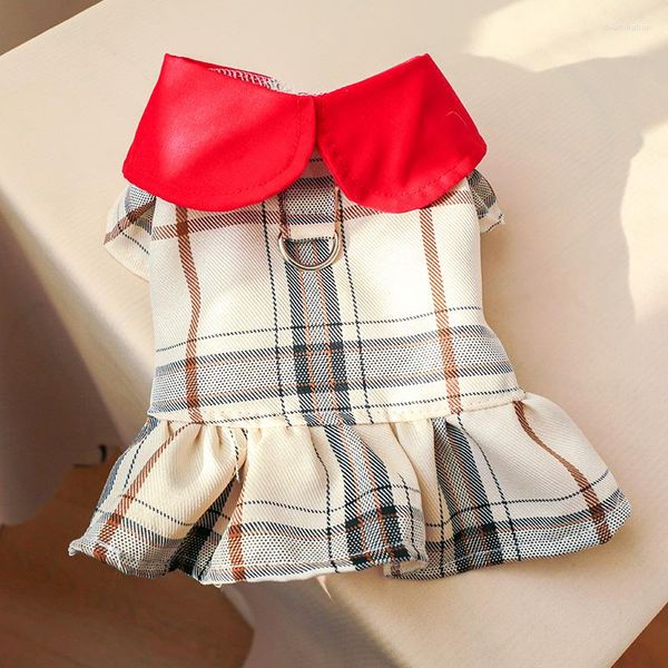 Ropa para perros Pet Cat Ropa Primavera Verano Plaid Busto y espalda Vestido de estudiante Cachorro Falda floral Tutu Abrigos para ropa pequeña