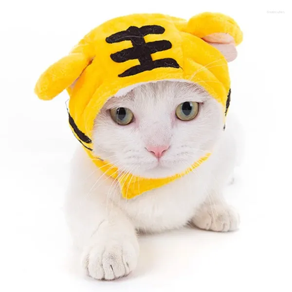 Vêtements pour chiens et chats, couvre-chef amusant avec oreilles de tigre, chapeau chaud et court en peluche, fournitures de fête de noël, petits accessoires de Cosplay