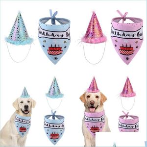 Ropa para perros Mascota Gato Ropa para perros Feliz cumpleaños Gorros Sombrero Saliva Toalla Babero Traje de fiesta Mascotas Celebración Traje Ropa 16 G2 Drop Dhvak