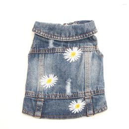 Vêtements pour chiens Pet Cat Jeans Veste 3 Fleurs Broderie Imprimer Bleu Denim Manteau Gilet Chiot Vêtements 6 Tailles