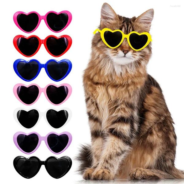 Vêtements de chien Lunettes de soleil de chat de compagnie Lunettes de forme de coeur Chiot Kitty Chapeaux Lunettes Personnalité Belle Accessoires de décoration de cheveux