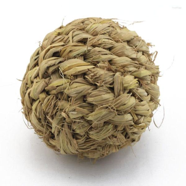 Vêtements de chien Pet Chew Toy Boule d'herbe naturelle avec cloche pour hamster Guinée Cochon Nettoyage des dents