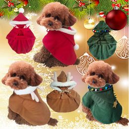 Vêtements pour chiens Cape de Noël pour animaux de compagnie Vêtements d'hiver pour chiots à capuche Robe pour petit chat Solide Mignon Chaud Animaux Fournitures confortables