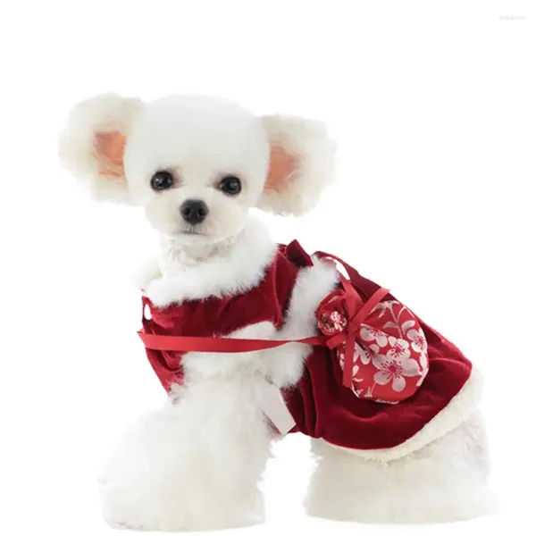 Vêtements de chien Vêtements de Noël pour animaux de compagnie Imprimer Collier de fourrure Collier de velours chaud Jupe pour l'année Costume