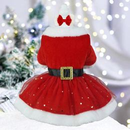Vêtements pour chien robe de Noël de Noël festive cosh brillant paillette de paillettes de père Noël avec bande de cheveux facile à porter pour la pos charmante