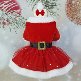 Vêtements pour chiens Robe de Noël pour animaux de compagnie Festive avec un bandeau de costume de Père Noël pailleté pour Pos facile à porter maille propre