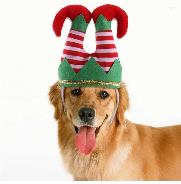 Vêtements de chien pour animaux de compagnie robe de Noël chapeau drôle d'ornements de clown à rayures.