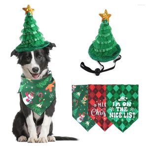 Vêtements pour chiens habillage de Noël Divet de Noël chapeau arbre Elk Snowman Plaid triangle foulard combinaison Cat Neckerchief Headswear