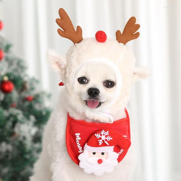 Ropa para perros Sombrero de Navidad para mascotas Toalla de baba de peluche Pelo dorado Santa Bufanda Milu Deer Tire Pañuelo Decoración