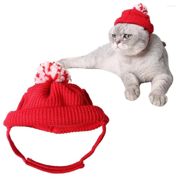 Ropa para perros Pet Christmas Red Hat Cálido Lana de punto Santa con orificios para los oídos para el cachorro de gato