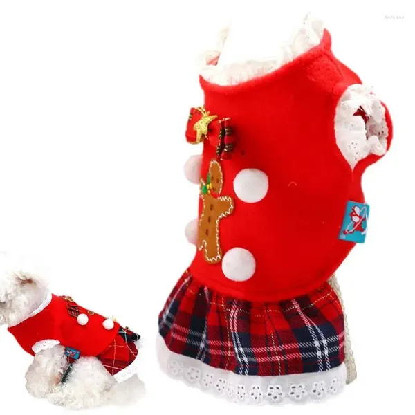 Vêtements pour chiens Jupe de Noël pour animaux de compagnie |Robe mignonne en dentelle, vêtements pour chat, bonhomme en pain d'épice, chiot