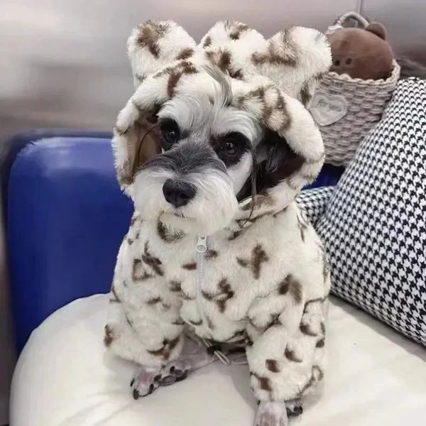 Cão vestuário roupas para animais de estimação outono inverno casaco de pelúcia leopardo impressão camisola cores coloridas pequeno gato casaco de pele bulldog pug poodle 231017