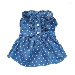 Vêtements pour chiens Vêtements pour animaux de compagnie Chat Volants Dot Chiens Vêtements Cowboy Robe Petit Mignon Mince Printemps Été Mode Garçon Fille Bleu Mascotas